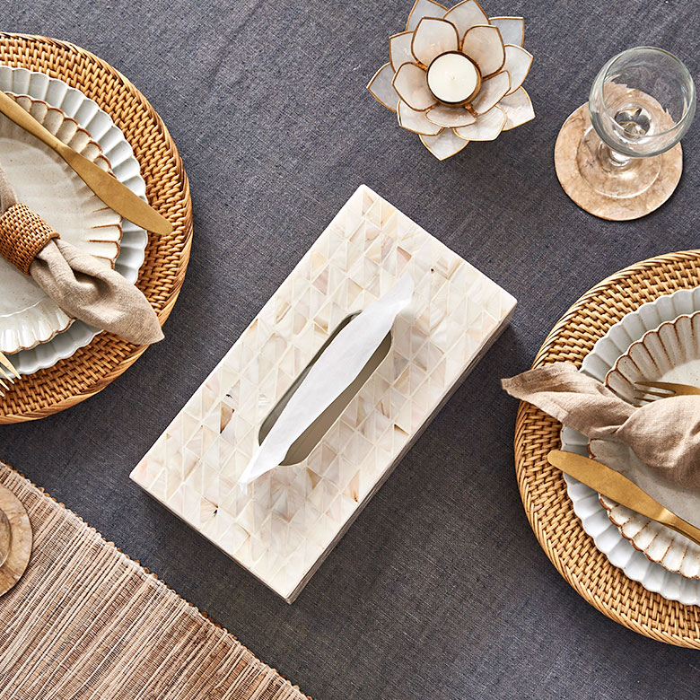 パールシェルのティッシュボックスカバー 貝 シェル素材