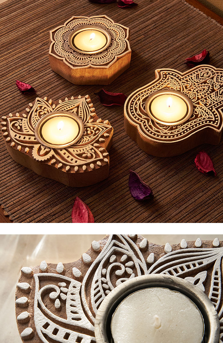 ウッドブロックのキャンドルホルダー