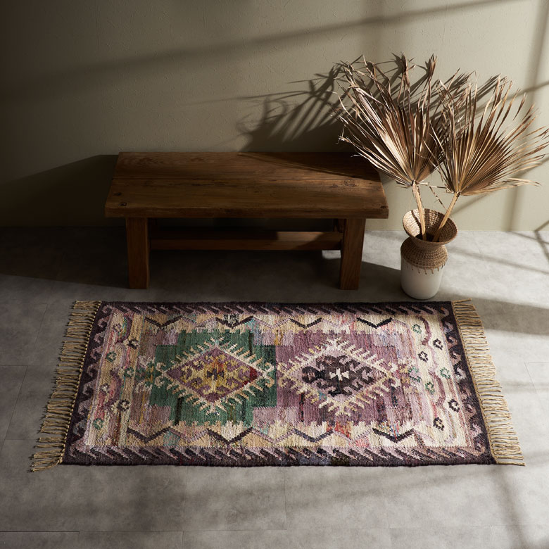 パンジャ織りのインドコットンラグ