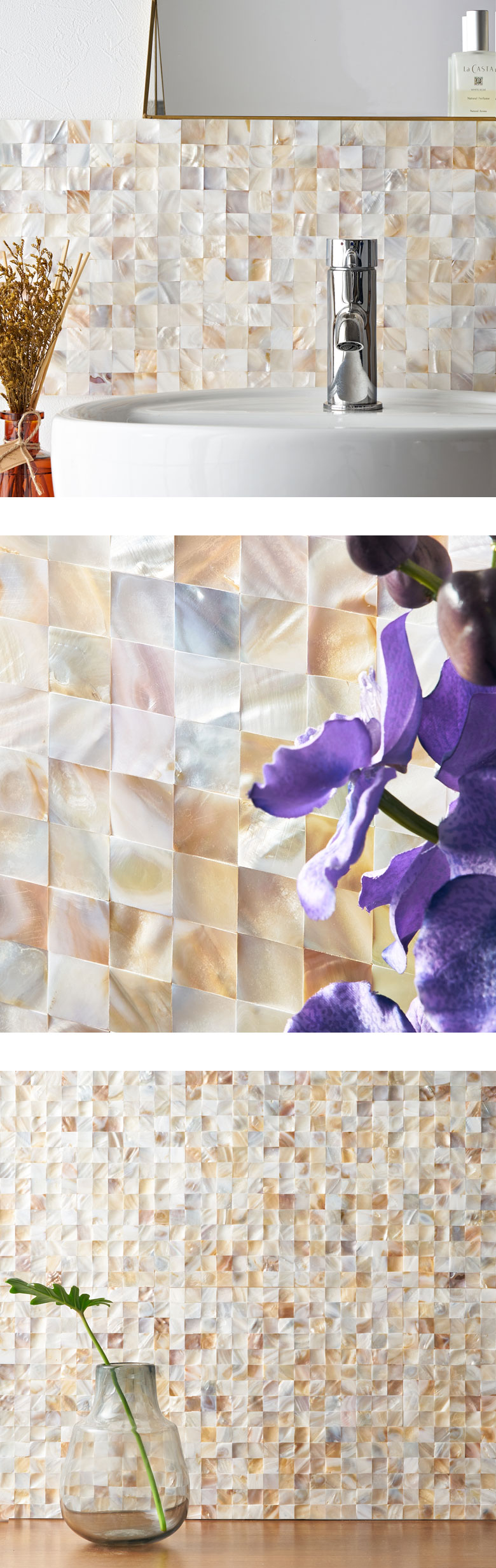 天然の貝殻を使用した贅沢なタイルシール