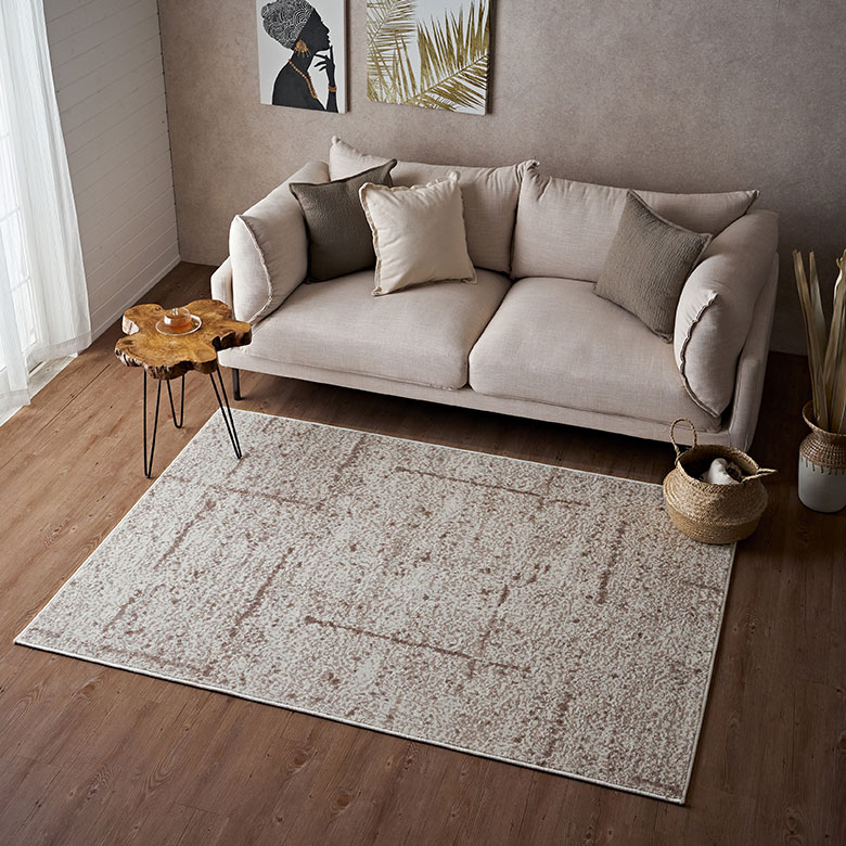 ニュアンスカラーのライン柄デザインラグ