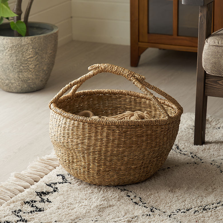 シーグラスのラウンドバスケット