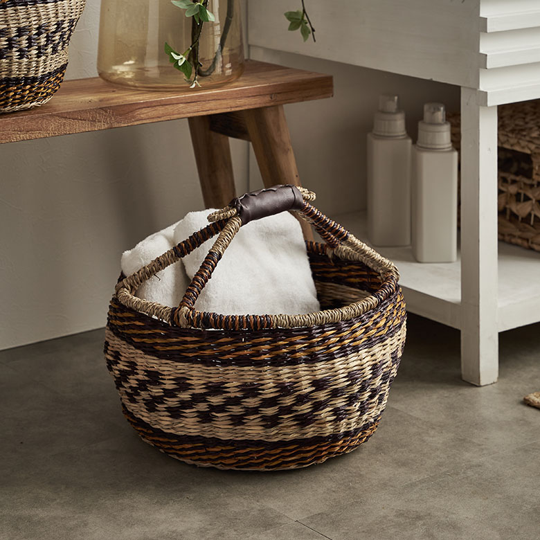 シーグラスのラウンドバスケット