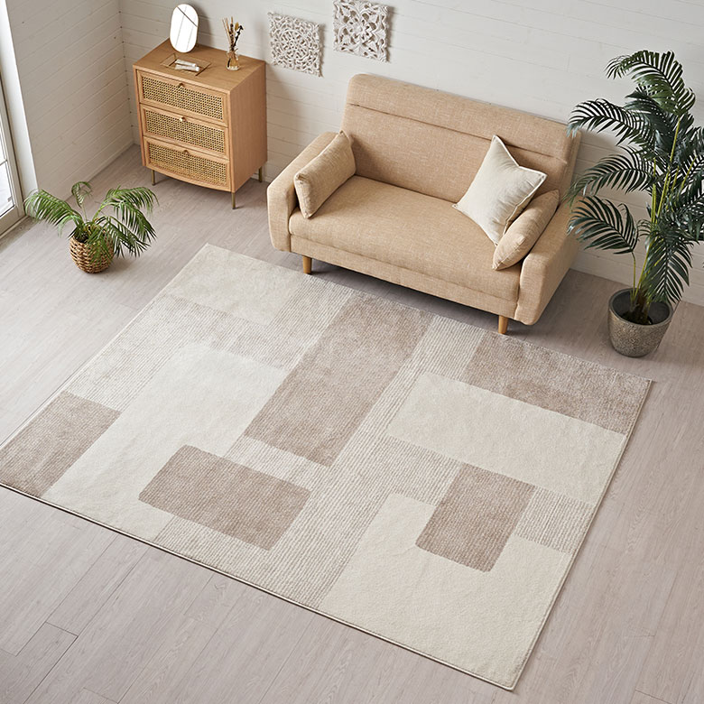 ストライプ×幾何学柄 デザインラグ