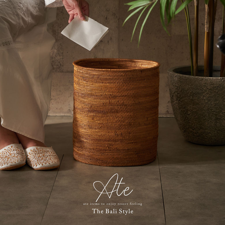 アタ製ごみ箱。アタのバスケット。バリ島の収納バスケット。オーバル。楕円形。