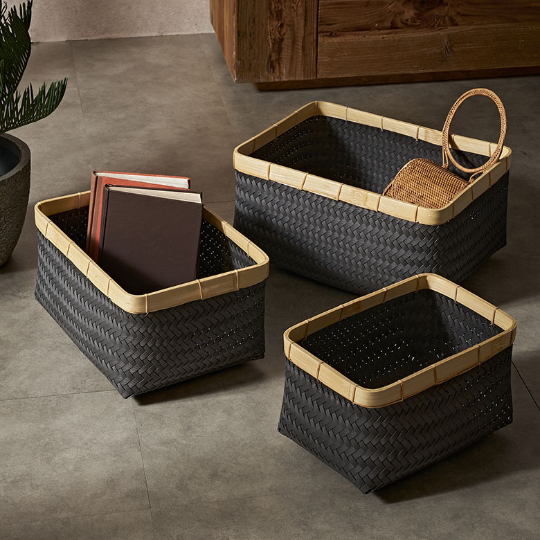 バンブーを使ったレクタングルバスケット