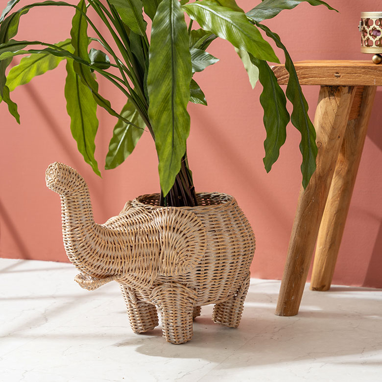 ラタンの象さんプランターカバー