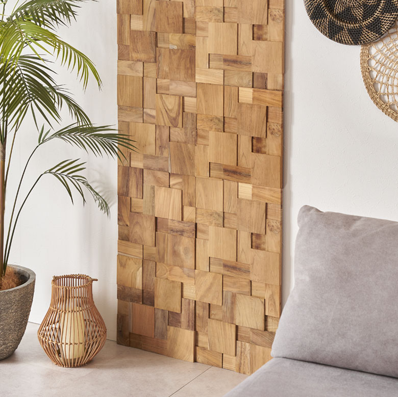 天然木チークウッドのウォールパネル。壁材。壁DIY。おしゃれな壁パネル