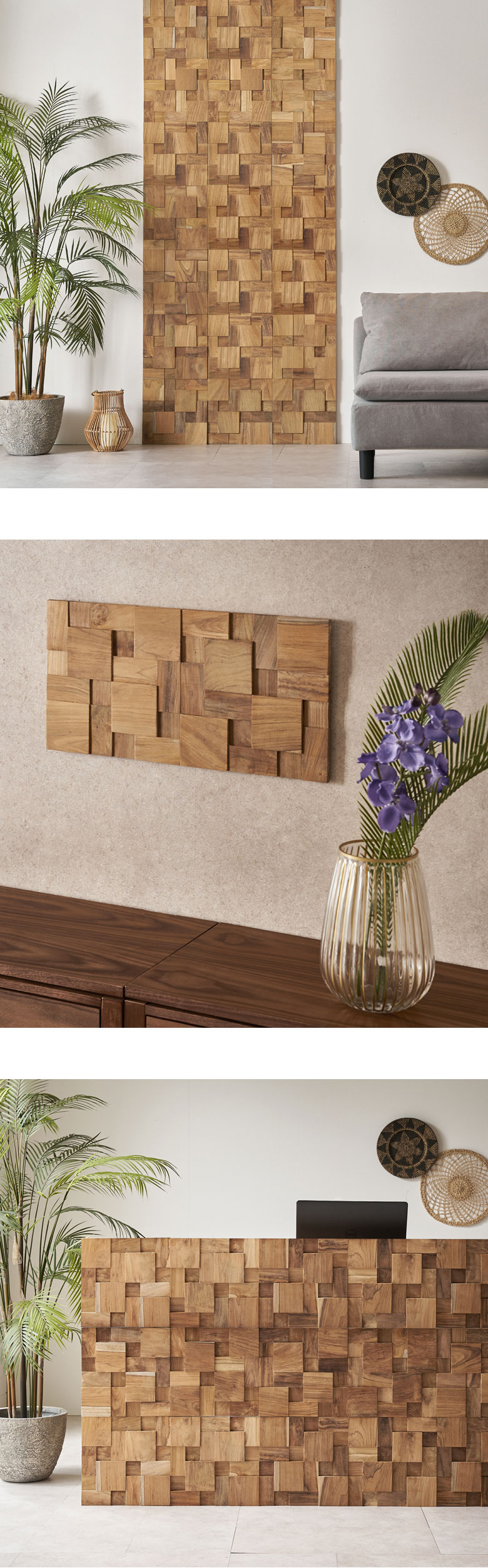 天然木の壁パネル。リビング、キッチン、ダイニング、ベッドルーム、店舗用などあらゆるシーンをおしゃれに変えるウォールパネル