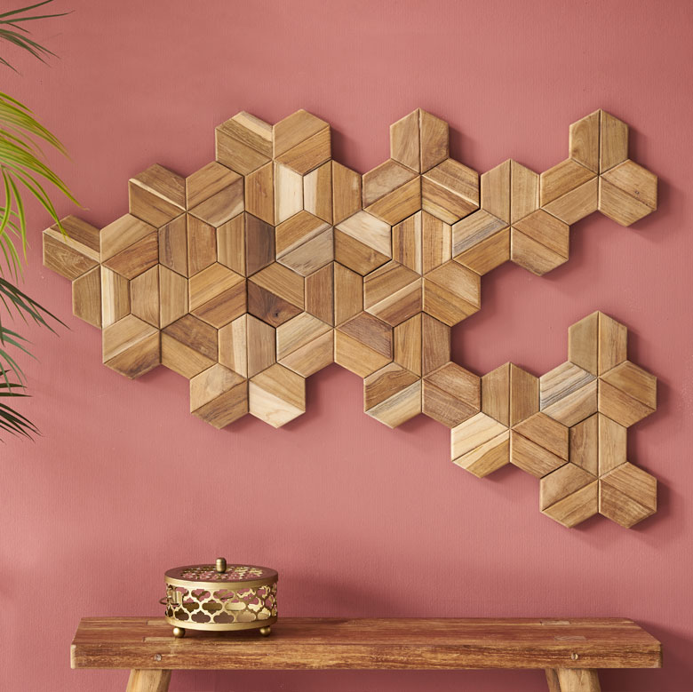 天然木チークウッドのウォールパネル。壁材。壁DIY。おしゃれな壁パネル