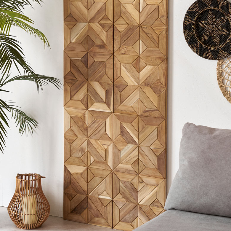 天然木チークウッドのウォールパネル。壁材。壁DIY。おしゃれな壁パネル