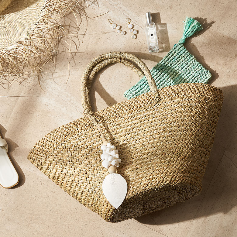 パームリーフの舟形トートかごバッグ