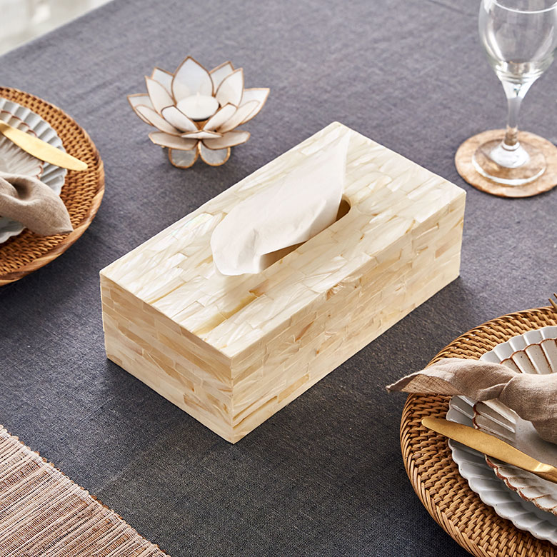 パールシェルのティッシュボックスカバー 貝 シェル素材