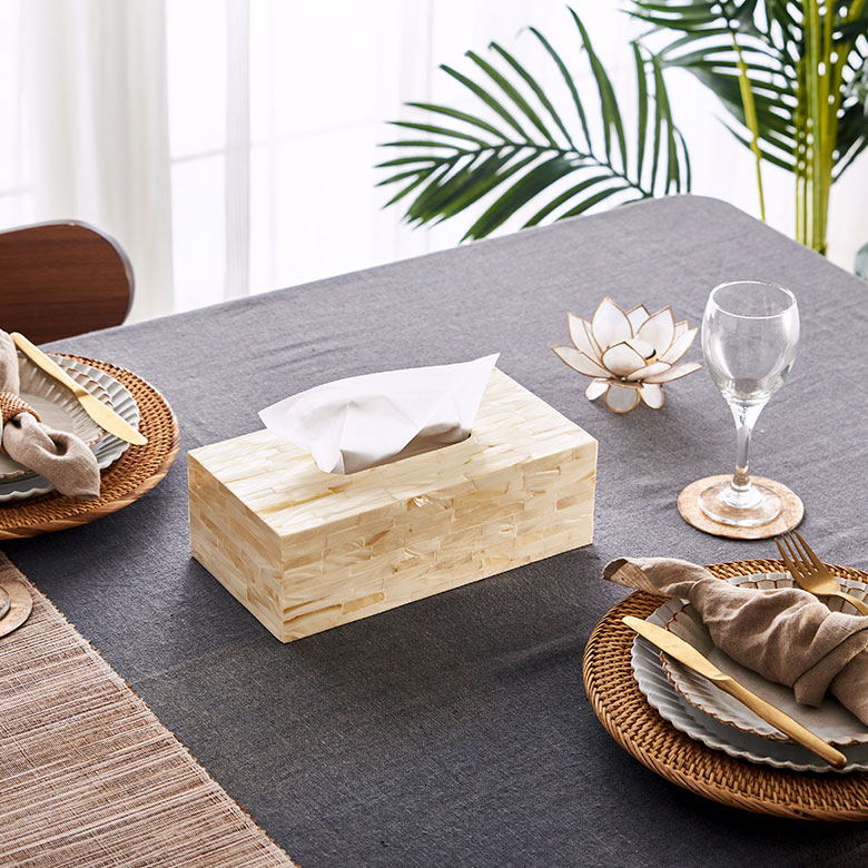 パールシェルのティッシュボックスカバー 貝 シェル素材 ダイニング