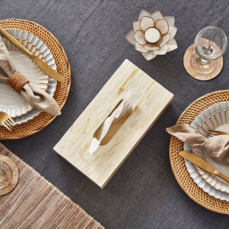 パールシェルのティッシュボックスカバー 貝 シェル素材