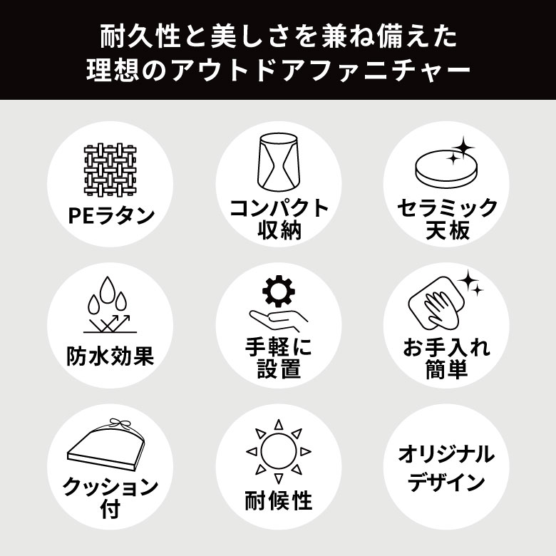 ベランダを素敵なカフェに驚くほどコンパクトに収納できるシンセティックラタンのガーデンファニチャー 実用性と美しさを兼ね備える機能性