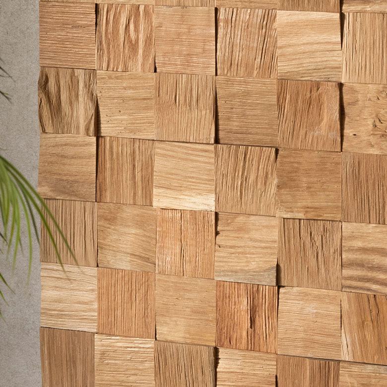 天然木3Dウッドのウォールパネル。壁材。壁DIY。おしゃれな壁パネル。オーク。チェッカードウォールパネル。ウォールデコレーションパネル
