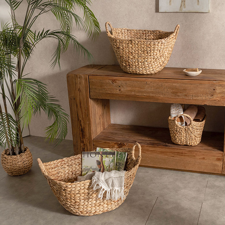 ウォーターヒヤシンスで作られた天然素材100％かごバスケットSML3サイズ展開