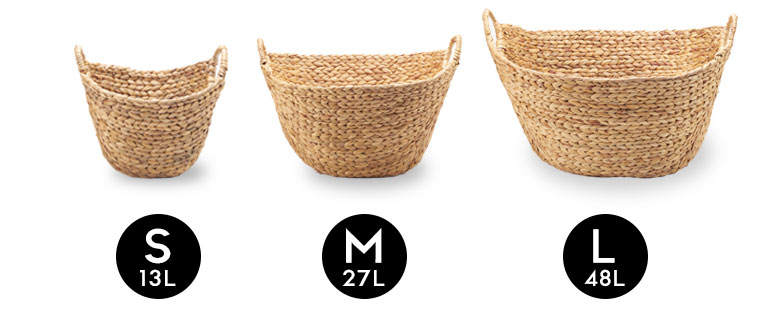 ウォーターヒヤシンスで作られた天然素材100％かごバスケットSML3サイズ展開