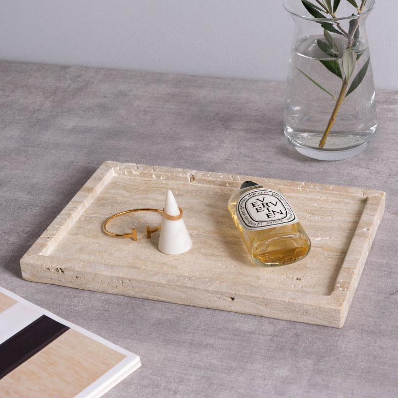 天然大理石シリーズMARVERA（マーヴェラ）のトラバーチンの小物入れトレイLサイズ