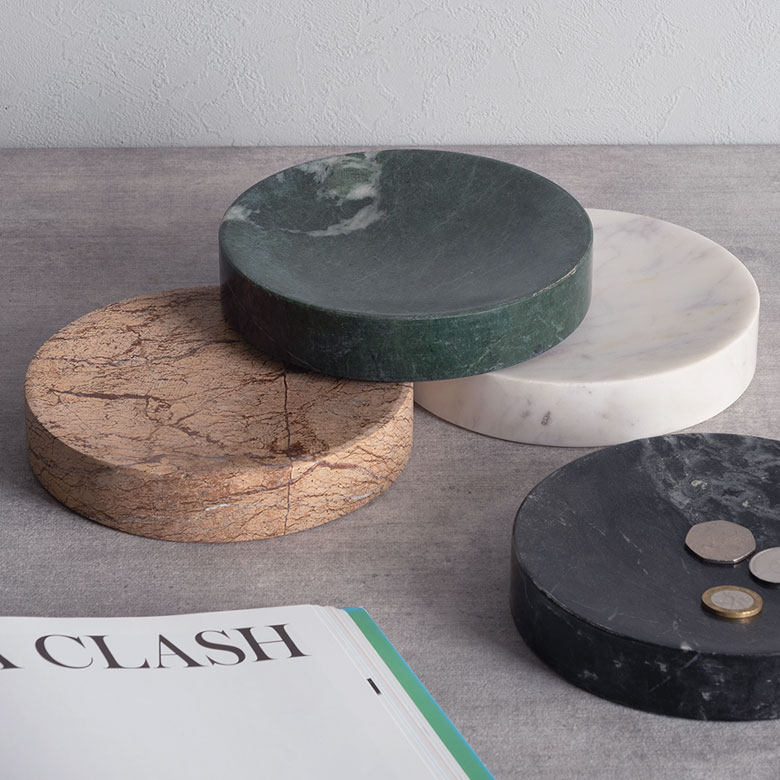 天然大理石シリーズMARVERA（マーヴェラ）の円形トレイ直径約16cmロータイプ