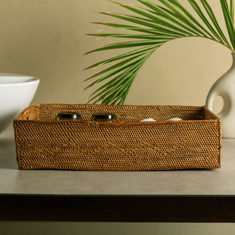 バリ島の伝統素材アタの持ち手付き収納バスケット