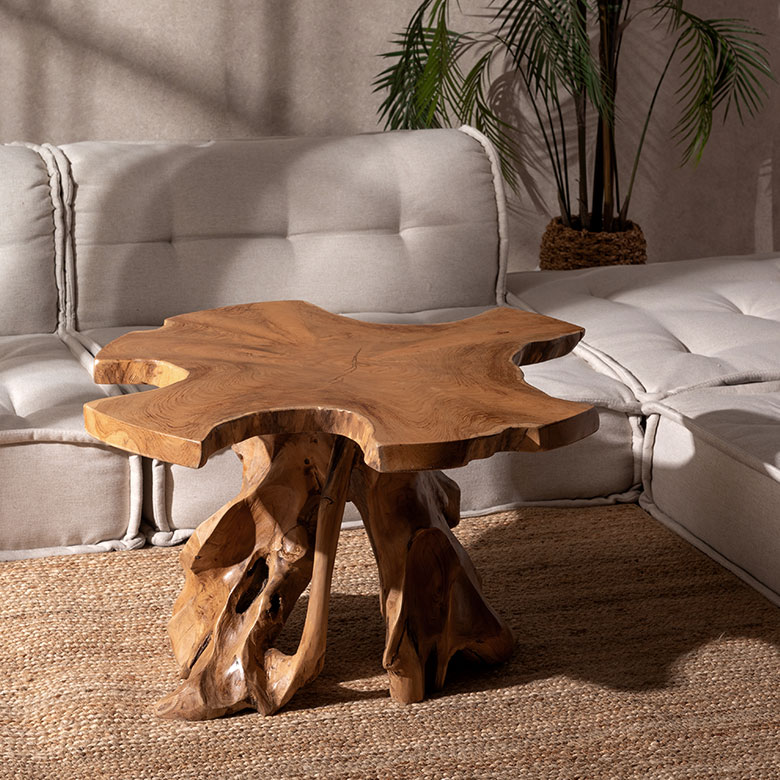 天然無垢チークウッドの切り株テーブル