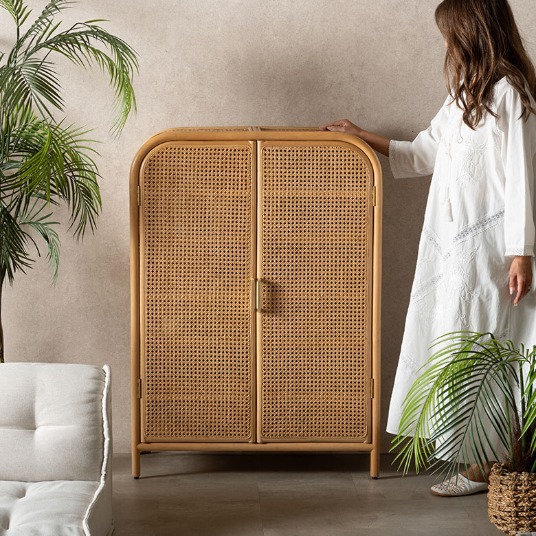 アーチトップデザインのラタン収納キャビネット3段