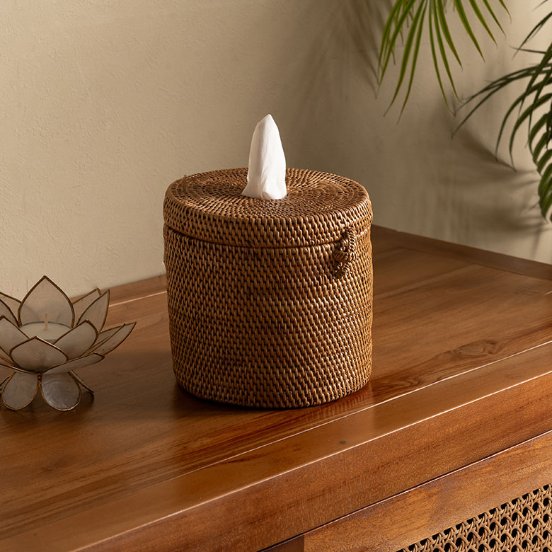 アタ製のラウンド型ティッシュケース