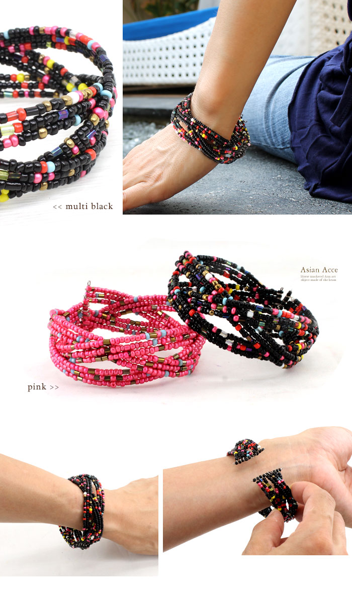 重ねづけしたようなデザインのカラフルビーズバングル