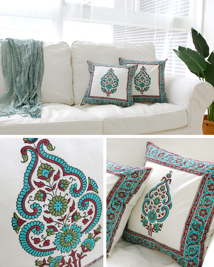 フラワーモチーフのアジアンクッションカバー