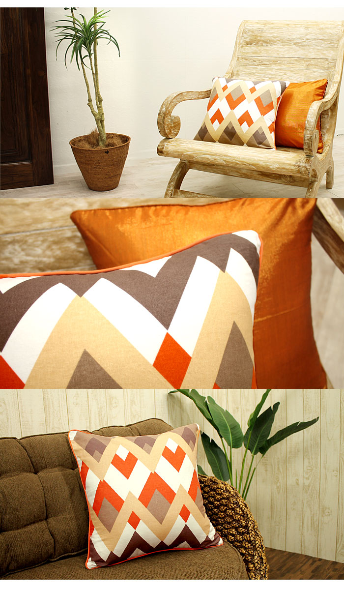 クッションカバー 幾何学柄オレンジ