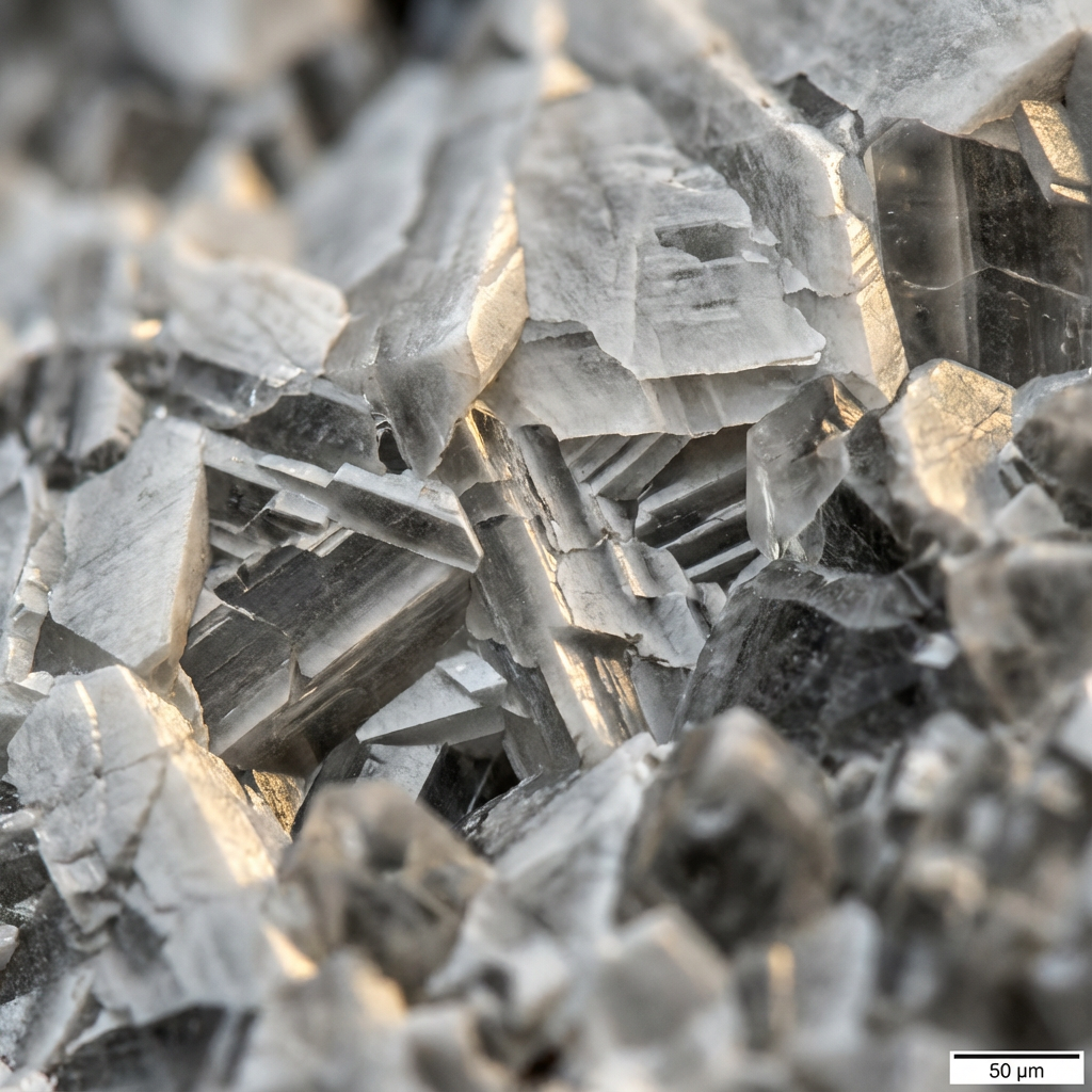 顕微鏡で見た大理石の結晶構造。密に詰まったインターロッキング・テクスチャが真正大理石の強さの秘密