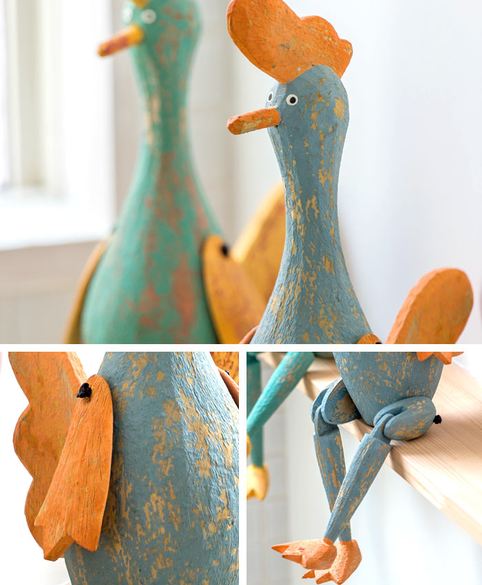 手足が動かせる木彫りのパペット人形[ニワトリ] インテリア置物 木彫りの動物 木製オブジェ アニマルオブジェ バリ アジアン雑貨