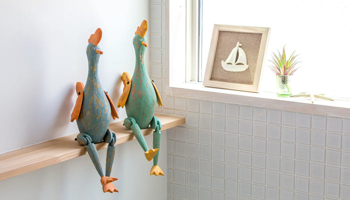 手足が動かせる木彫りのパペット人形[ニワトリ] インテリア置物 木彫りの動物 木製オブジェ アニマルオブジェ バリ アジアン雑貨