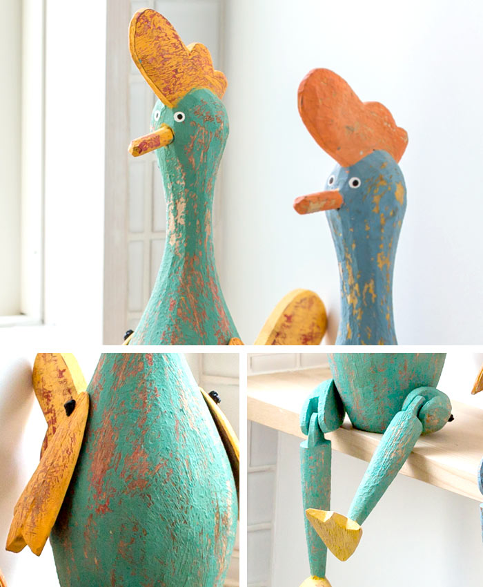 手足が動かせる木彫りのパペット人形[ニワトリ] インテリア置物 木彫りの動物 木製オブジェ アニマルオブジェ バリ アジアン雑貨