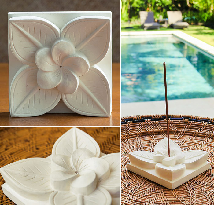 ホワイトセメントでできた花びらのお香立て（小）