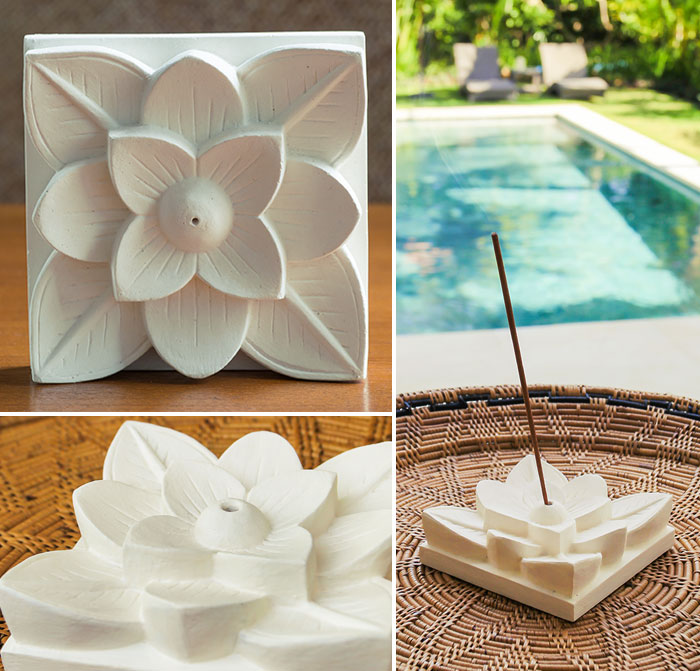 ホワイトセメントでできた花びらのお香立て(L)