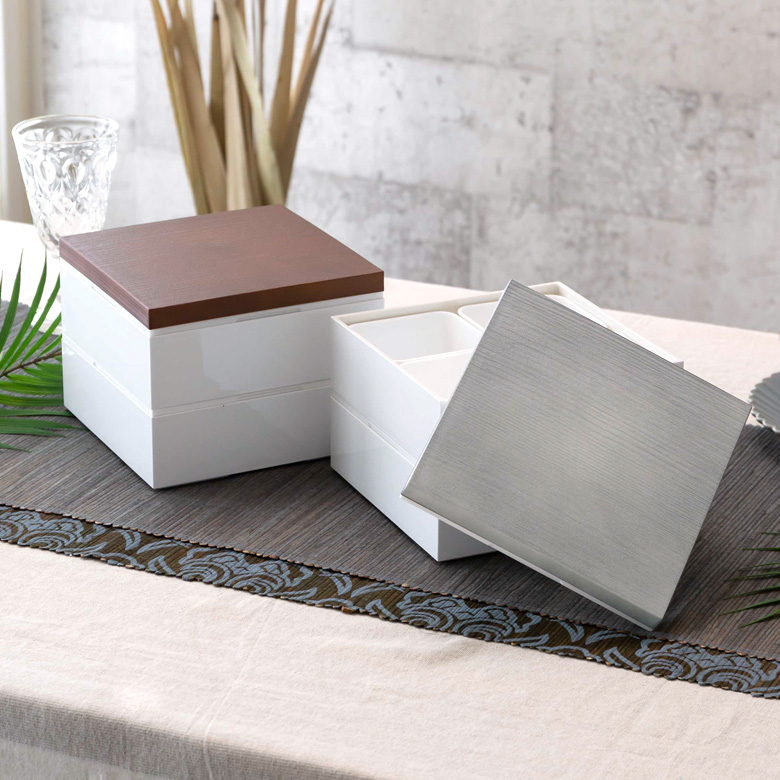 木目のお重箱 ２段重 18cm