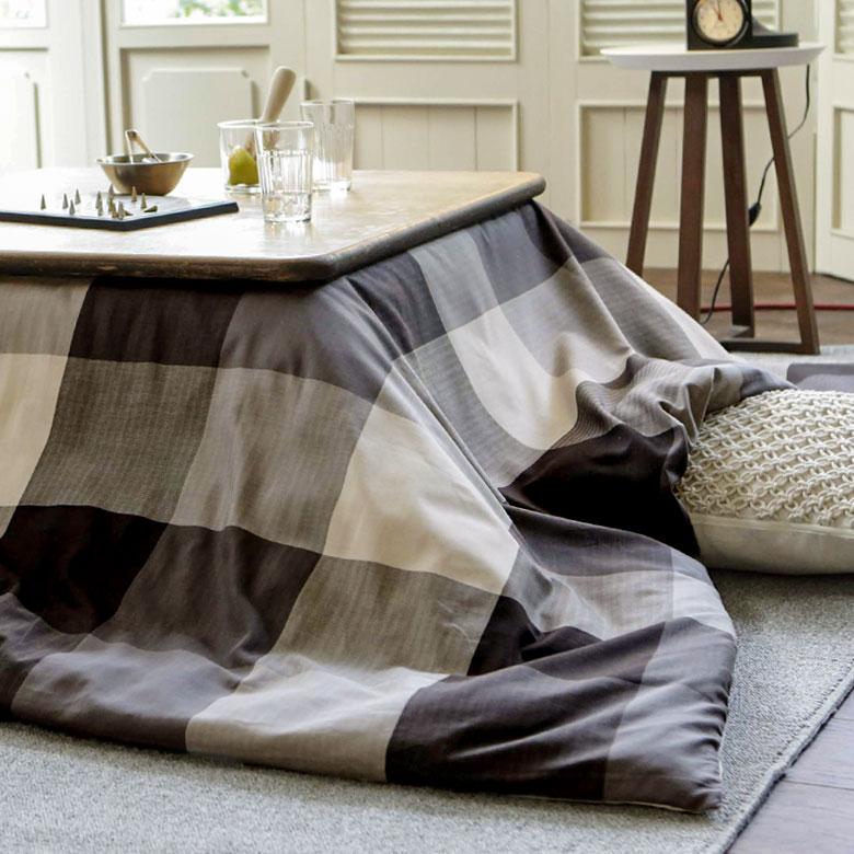 ブロックチェックのこたつ布団カバー 正方形