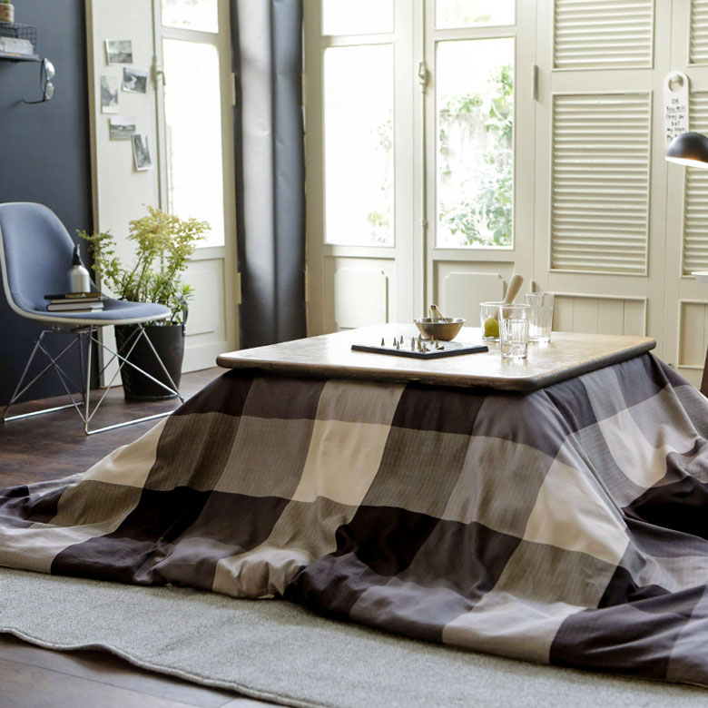 ブロックチェックのこたつ布団カバー 正方形