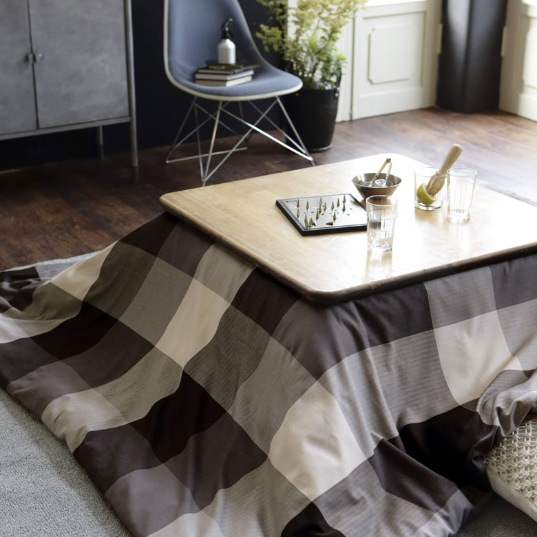 ブロックチェックのこたつ布団カバー 正方形