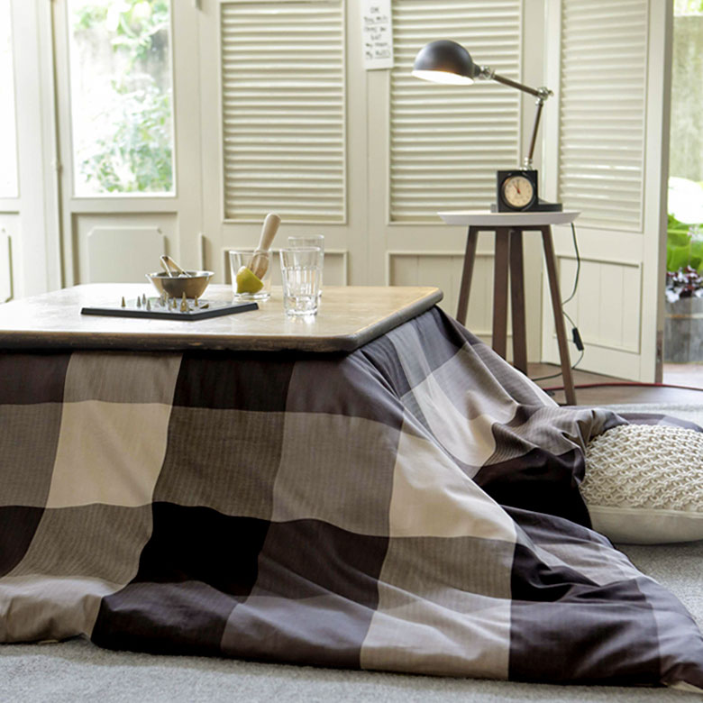 ブロックチェックのこたつ布団カバー 正方形