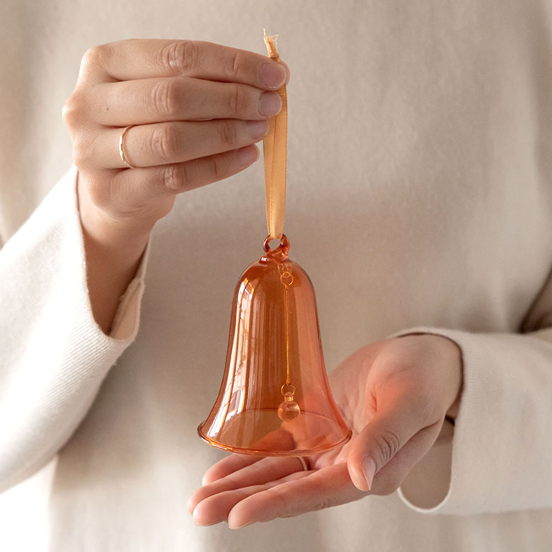 ガラスのオーナメント　ベル L[アンバー/グレー]