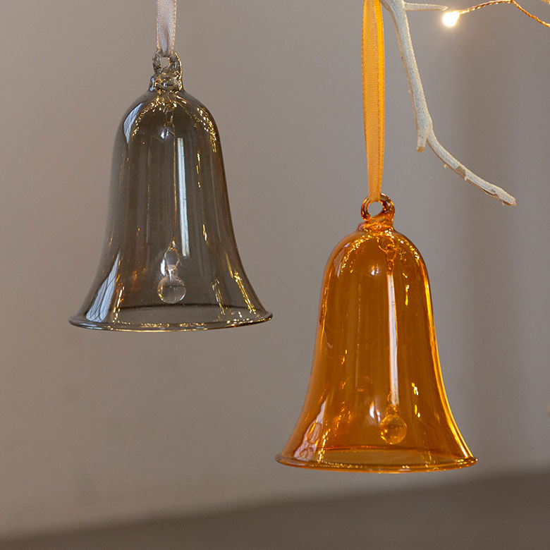 ガラスのオーナメント　ベル L[アンバー/グレー]