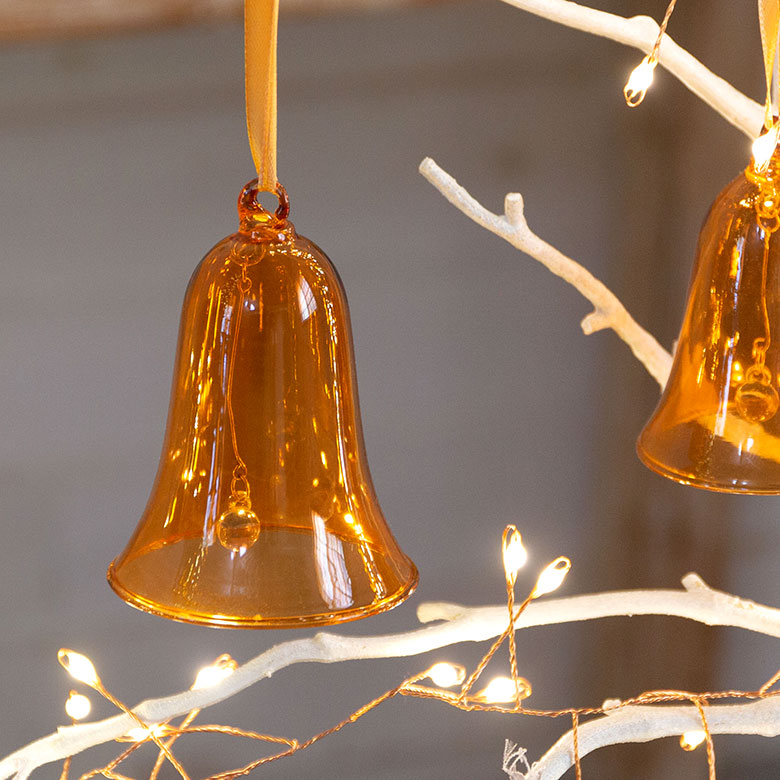 ガラスのオーナメント　ベル L[アンバー/グレー]