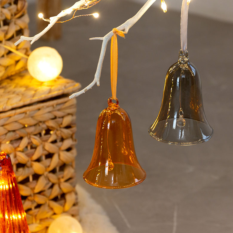ガラスのオーナメント　ベル L[アンバー/グレー]