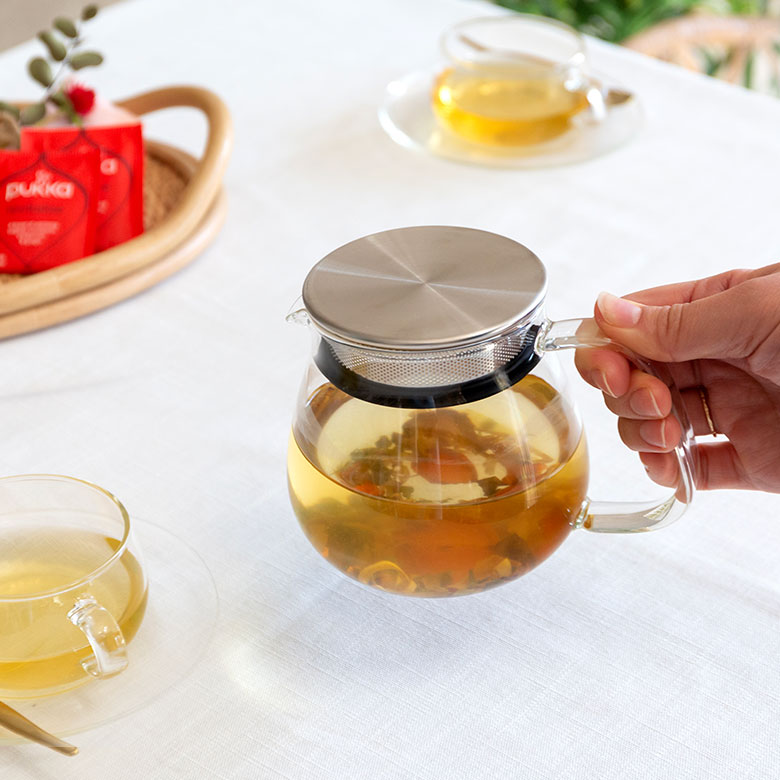蓋とストレーナーが一体化　ワンタッチティーポット 460ml