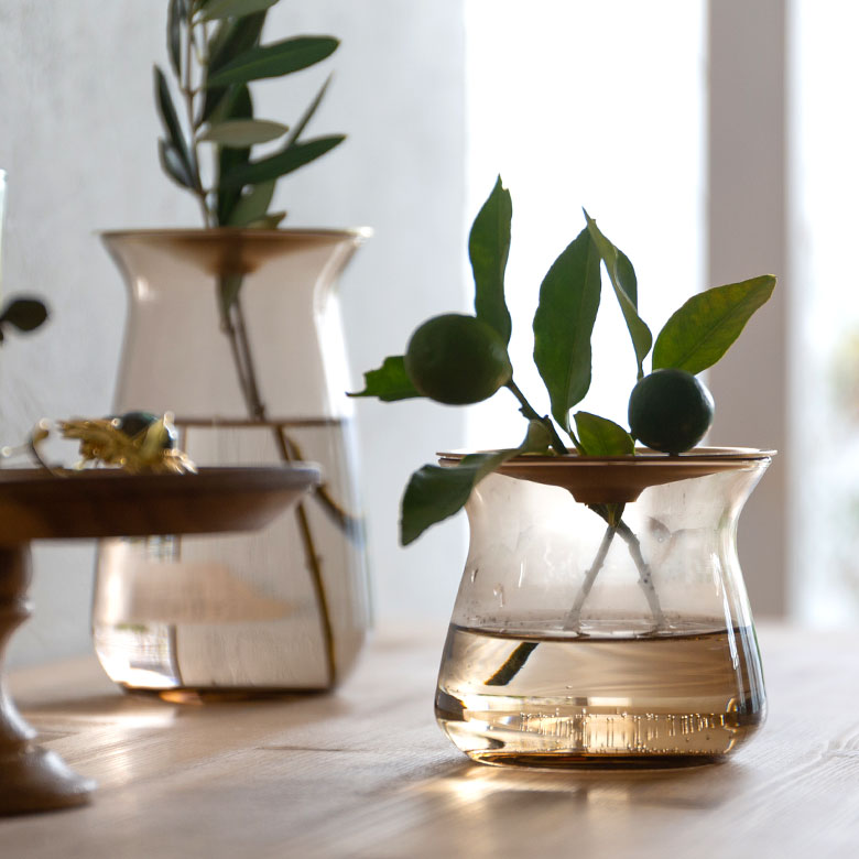 ガラスと真鍮のフラワーベース S[クリア/ブラウン]