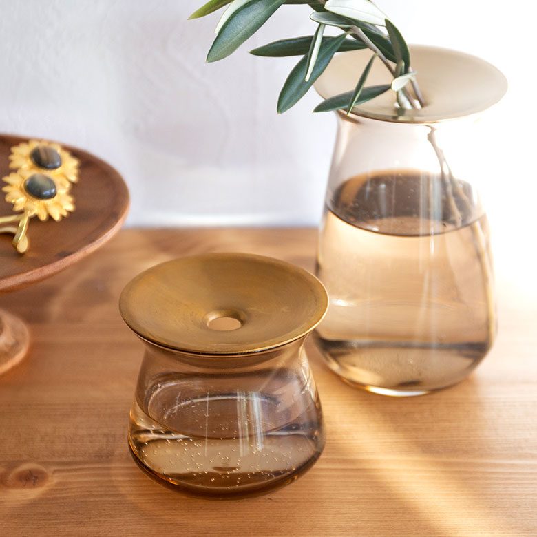 ガラスと真鍮のフラワーベース S[クリア/ブラウン]